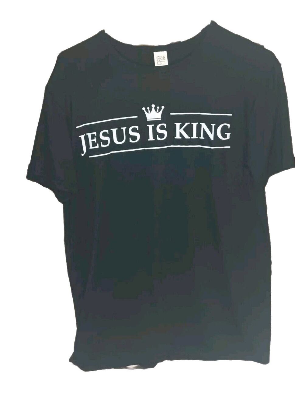 Jesus Is King T-Shirt Black Crown Design Canvas New with Tags Size L White Print